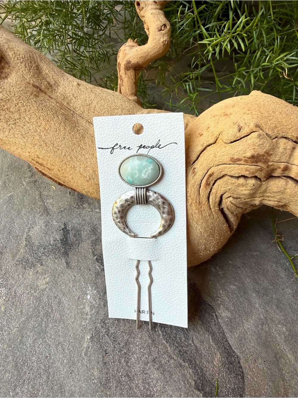 New🌟Free People Silver Crescent & Aqua Stone Hair Pin